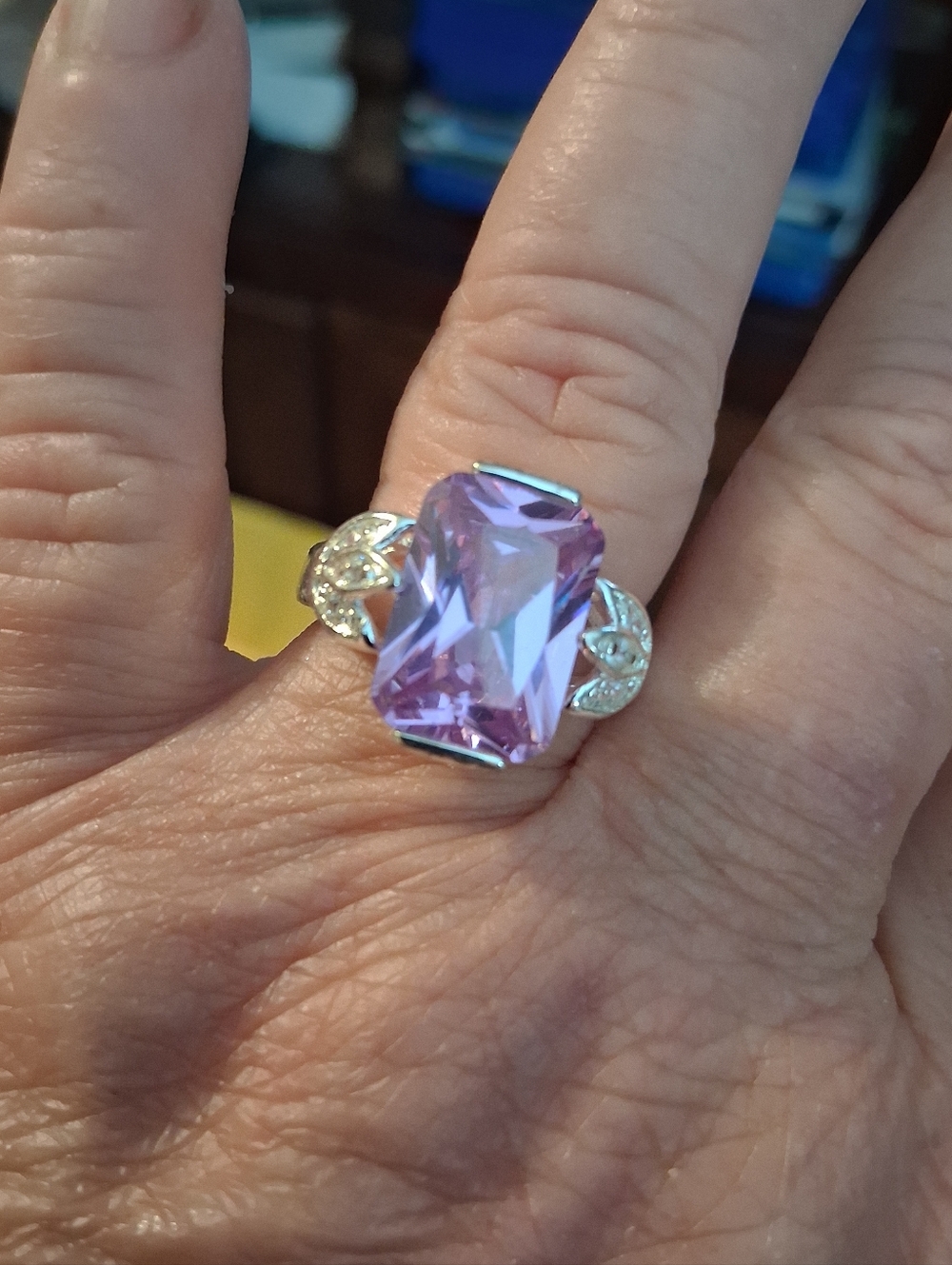 3+ Carat AMYTHYST and CZ Cocktail Ring in Nickel Free Sterling Plated Size 7
